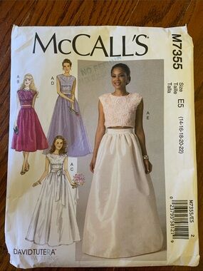 McCall’s M7355 Wedding Prom Bridesmaid Formal Dress Pattern Size 14-22 Uncut